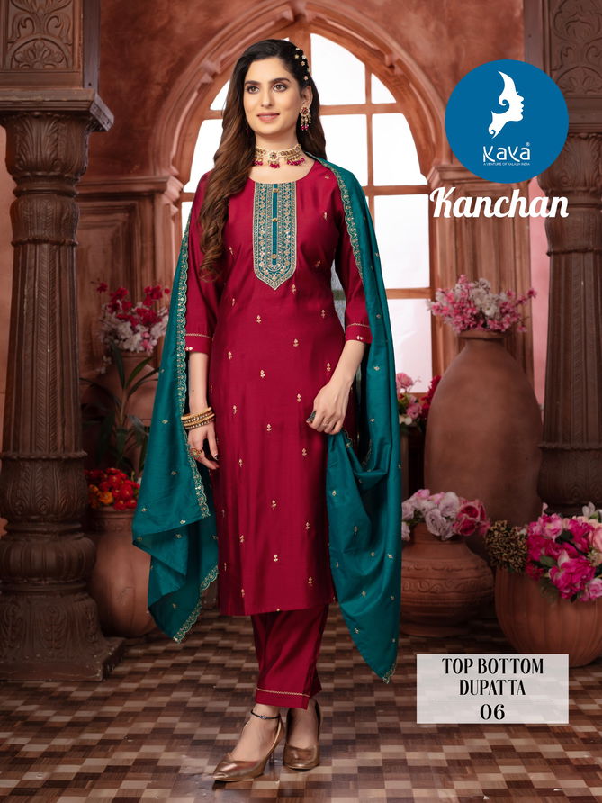 Kanchan By Kaya Roman Silk Designer Kurti With Bottom Dupatta Wholesale Shop In Surat